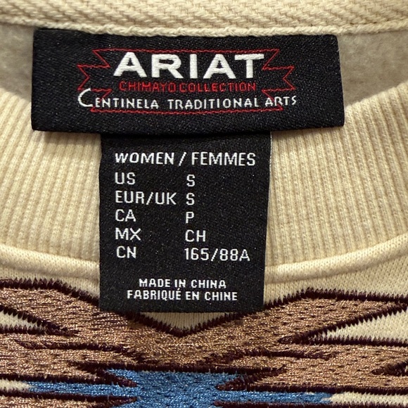 Ariat Women Chimayo Pullover Sweater Cream Size S Embroidered Crop - Picture 4 of 8